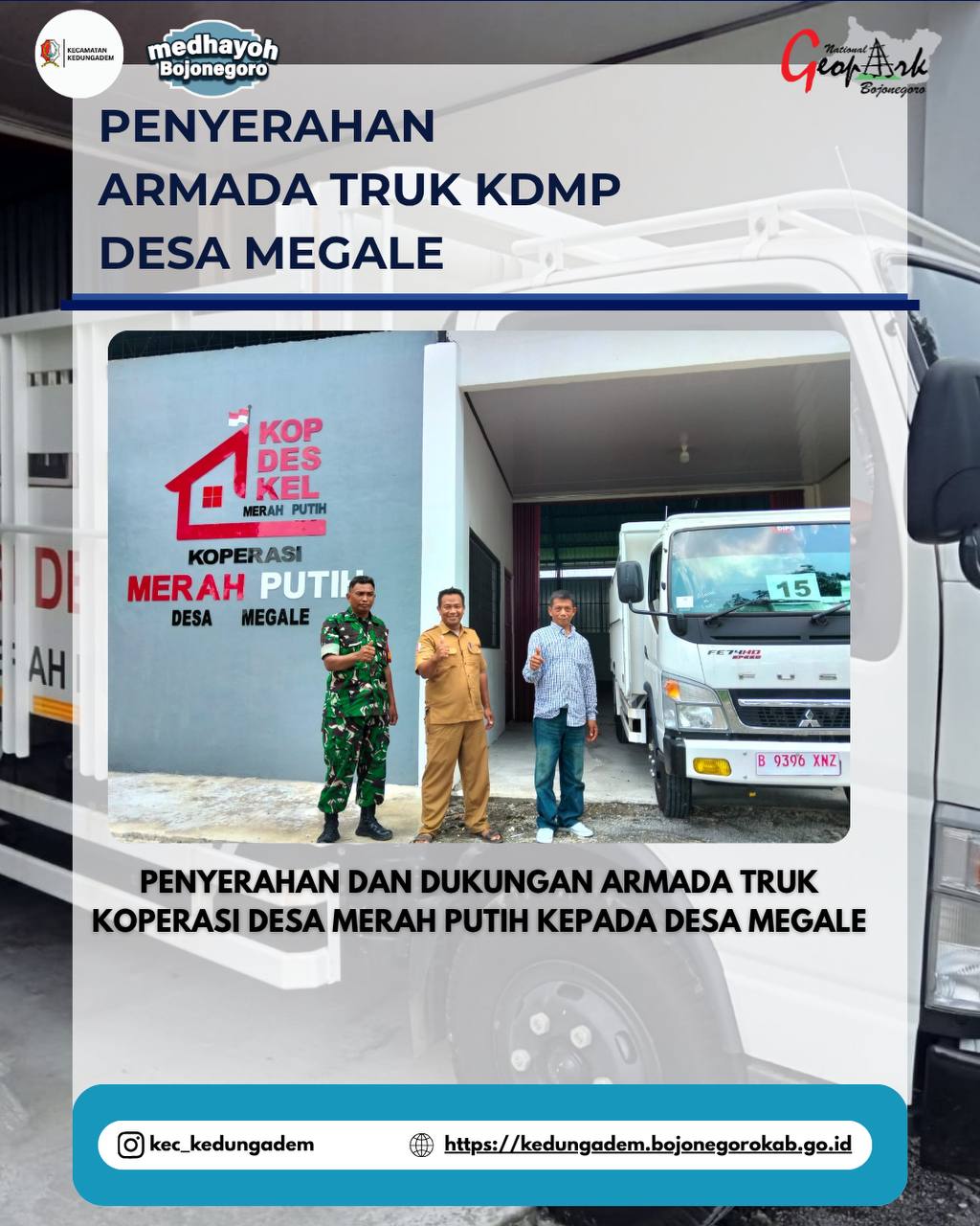 Penyerahan dan Dukungan Armada Truk Koperasi Desa Merah Putih kepada Desa Megale