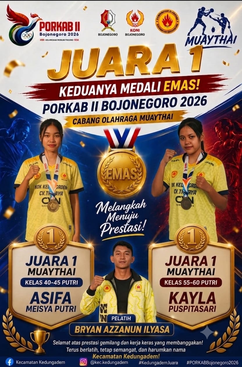 2 Emas dari Cabang Muaythai Porkab II Bojonegoro 2026