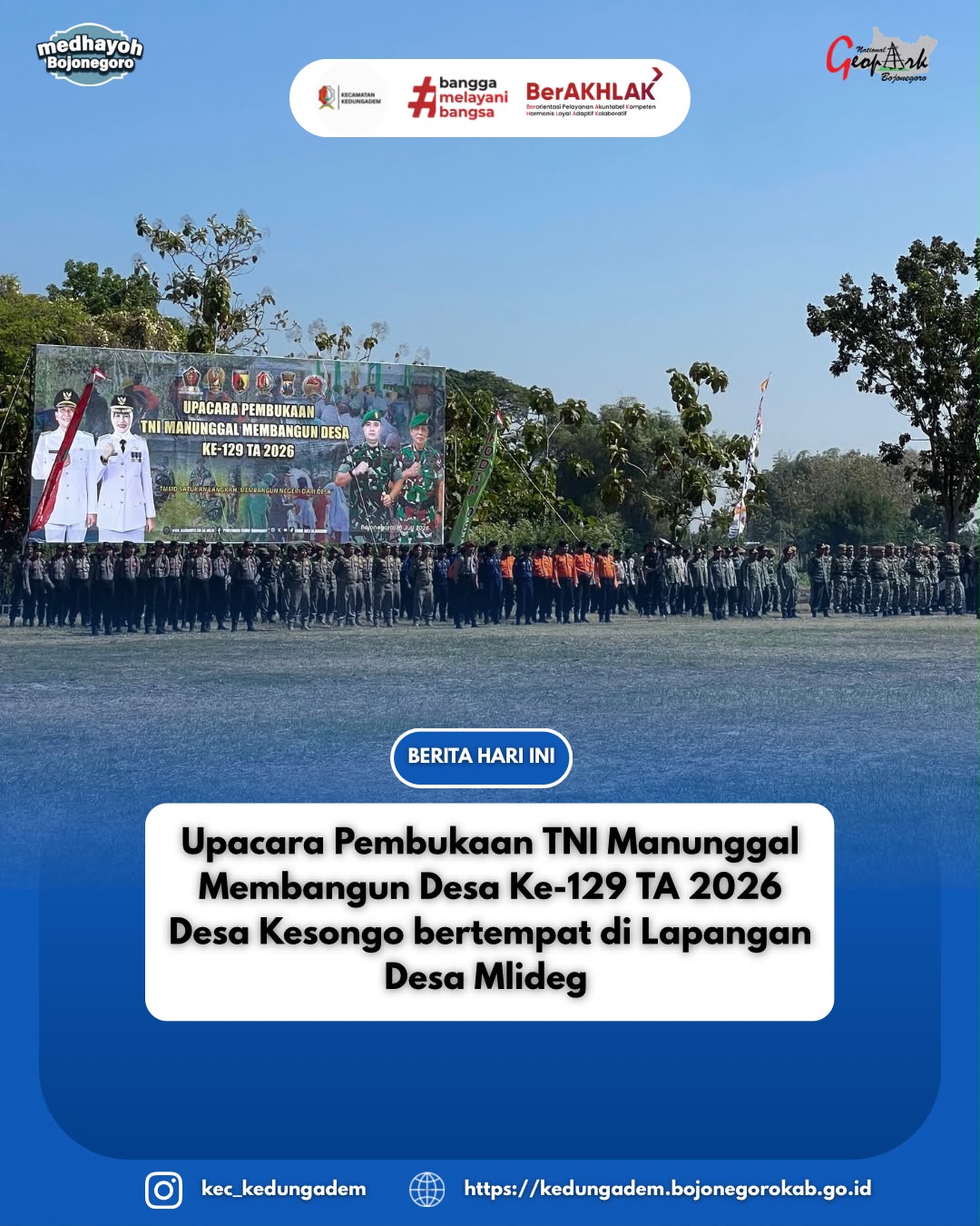 Upacara Pembukaan TMMD ke-129 TA 2026 Resmi Digelar, Desa Kesongo Jadi Sasaran Pembangunan